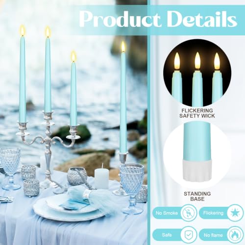 Image of Rossesay 24 Pcs Flameless LED Taper Candles Battery Operated Candles 8.5 inch, 9.65 inch, 10.8 inch, 12.8 inch Flameless Candlesticks Flickering for Christmas Church Wedding(Classic, Turquoise)