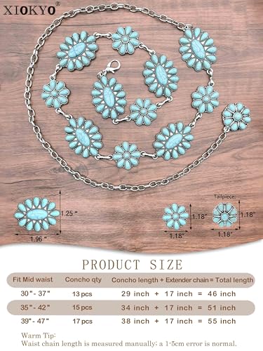 Turquoise Belt Silver Western Chain Belt Cowgirl Concho Belts for Women Dresses and Jeans2