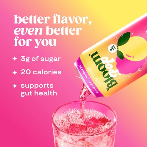 Image of Bloom Pop Prebiotic Soda, Gut Health Support, Raspberry Lemon, 12 Pack | Raspberry lemon flavor with clinically backed prebiotics for gut health, metabolism support and soda satisfaction.