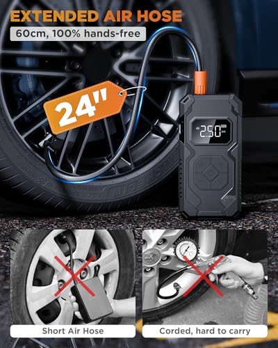 Elektrische Luftpumpe 15000mAh & 150PSI Tire Inflator Portable Air Compressor, Akku Kompressor mit Manometer, Fahrradpumpe Elektrisch wiederaufladbar Reifenfüller für Auto, Fahrrad, Motorrad, Bälle
