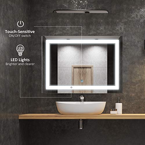 kleankin 80x60cm LED Bathroom Mirror Wall Mounted Vanity Light Illuminated w/Touch Switch Accessories Home Furnishings