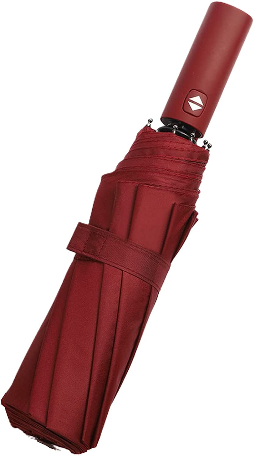 Noofie Men's Red Umbrella Windproof Travel Umbrellas, 10 Ribs Auto Open & Close Collapsible Compact Umbrella For Rain, Ergonomic Handle, & Wo (Red)