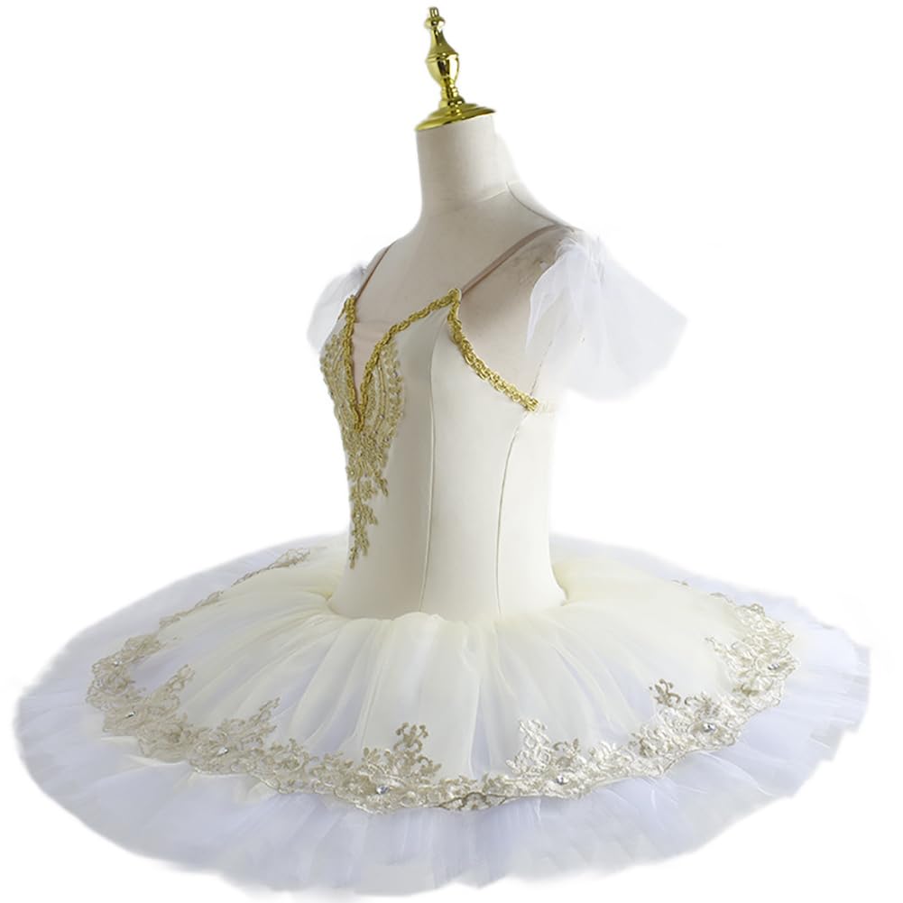 tutù da Balletto Bianco per Bambine con Bretelle E Ricami Costume da Ballerina del Lago dei Cigni Costume da Spettacolo (110)