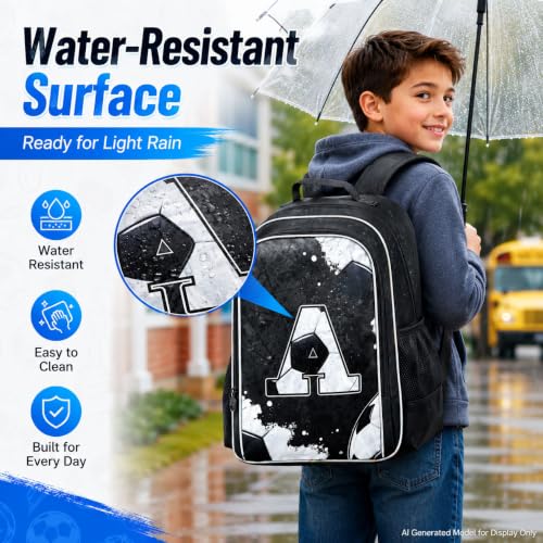 Image of gxtvo 3PCS Boys Soccer Backpack, 17 inch Kids Football Backpack with Lunch Box, Water Resistant Middle Elementary School Bag - Soccer A