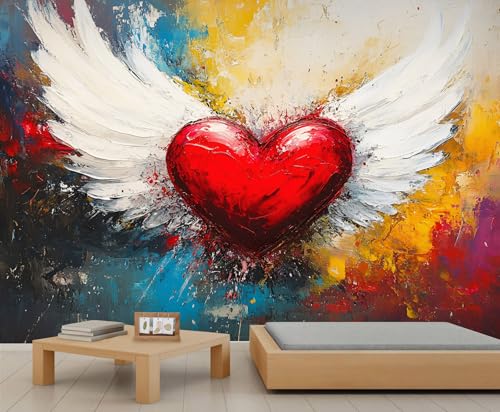 Papel pintado de graffiti, mural de pared de graffiti en forma de corazón, papel tapiz de alas de ángel para casa de campo, sala de estar, dormitorio, sofá, decoración de fondo de TV, 300 x 210 cm