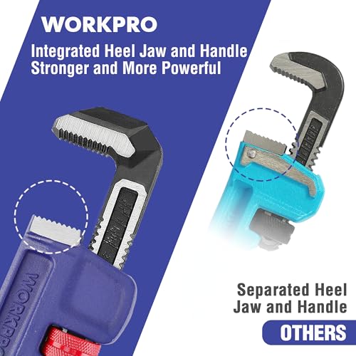 WORKPRO 14 inch / 350 mm valgesmede zware rechte loodgietersmoersleutel, verstelbare pijpsleutel met grote kaakbreedte (max. 70 mm) en weegschalen - Afbeelding 3