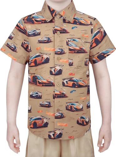 Image of Boys Hawaiian Button Down Shirt, Pure Combed Cotton Short Sleeve Size 3-15Y