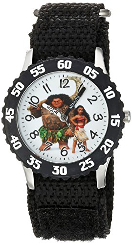 Disney Moana Kids' Bezel Stainless Steel Time Teacher Analog Nylon Strap Watch