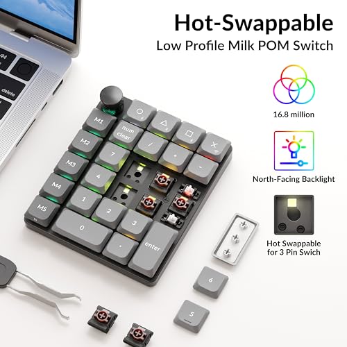 Image of Keychron K0 Max QMK Wireless Custom Numeric Key, 2.4 GHz, Bluetooth Wireless, Wired Compatible, QMK Programmable, RGB Light, Hot Swap Compatible, PBT Key Cap, Mac Windows Linux, Black, Keychron Milk