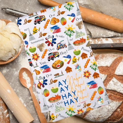 Toalla de cocina de Filipinas con mapa estampado resistente y frase tradicional 7