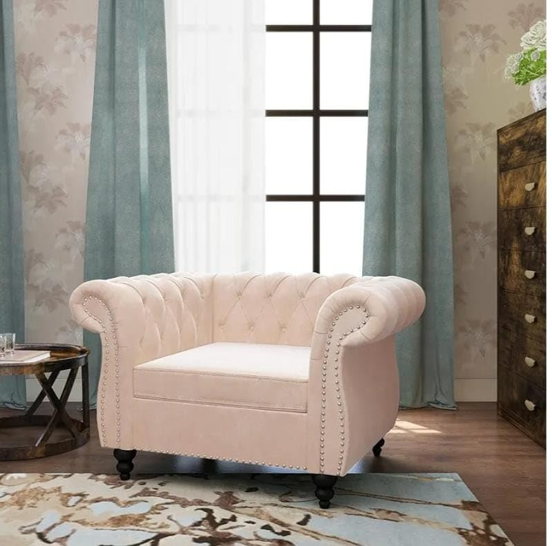 Image of Royale Hand Tufted Four (3+1) Seater Elegant Wooden Base Sofa in Wide Extravagant Fabric, Gives Luxurious Look for Home /Living Room /Office /Guest Room /Hotels