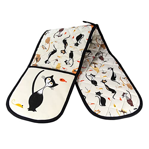 SPOTTED DOG GIFT COMPANY - Guanto doppio da forno con motivo gatti neri - resistente al calore - idee regalo per donna e cuochi