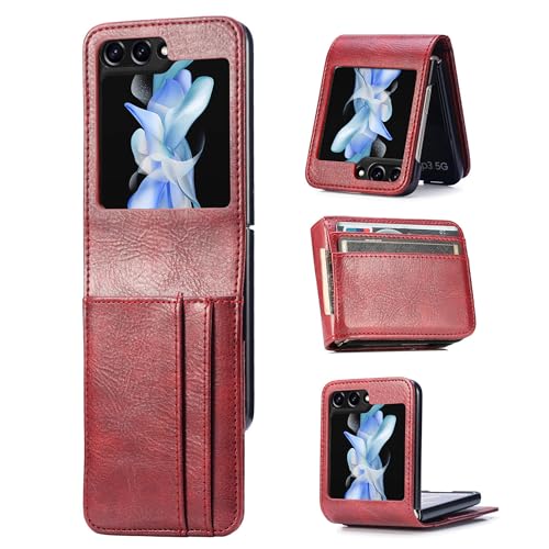 Étui de téléphone pour Samsung Galaxy Z Flip6 rouge avec fente pour cartes Ysnzaq