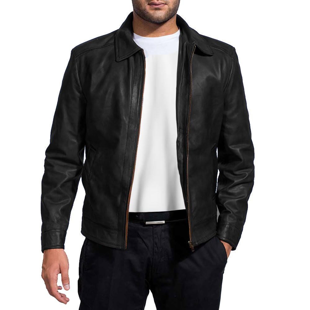 Mens Leather Jacket - Real Lambskin Classic Vintage Style Leather Jackets For Men Brown Leather Jacket for Mens