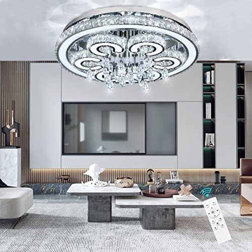 Haixiang 32Inch 116W Modern Chandeliers For Living Room Crystal Flush Mount Ceiling Lights For Dining Room Bedroom Chandeliers Lighting Fixture Remote Led Lights Bright Light With Dimming Night Light #TOP6