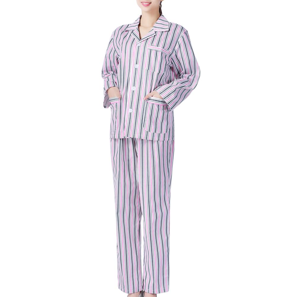 Beaupretty Pijama para Adulto Algodón Cómodo Manga Larga Hospital Ropa para Pacientes Rayas Azul Blanco