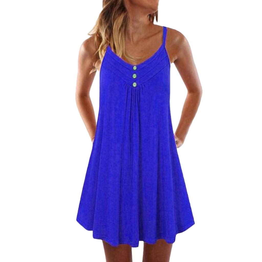 COOLLL Summer Women Vest Dress Sleeveless Pleated Tank Tops with Button Mini Dresses Casual Camisole for Ladies Teen Girls