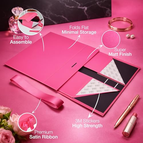 Image of RBS - Foldable Gift Box with Ribbon 23 x 16 x 10cm Gift Boxes for Packaging (1 Pack) Multi-Purpose Gift Boxes for Presents Reuse Gift Packing Box Decorative Hamper Box (Pink Panther)