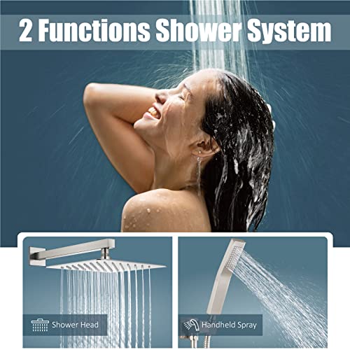Aolemi Rainfall Shower System 12 Inch Shower Head Brushed Nikcel Combo Set With Handheld Shower Rough-In Valve Included Wall Mount Bathroom Shower Mixer Faucet #TOP1