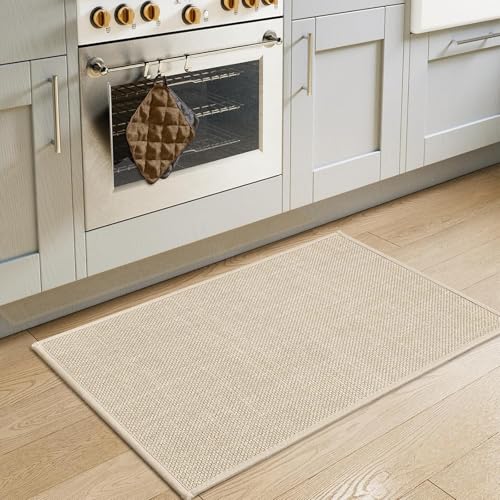 Cheerx Alfombra Cocina Lavable Antideslizante,Alfombras de Cocina Fácil de Limpiar, Alfombras Cocina Tejida Absorbente, Alfombrilla para Cocina, Comedor, Lavadero(Beige, 43 x 75cm)