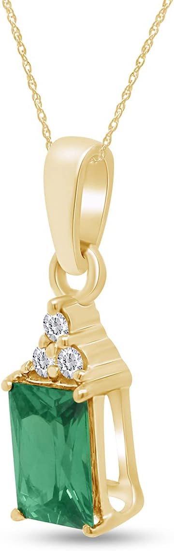 Jewel Zone US Simulated Green Emerald & White Topaz CZ Pendant Necklace in 14k Gold Over Sterling Silver (1.5 Ct) - Image 2