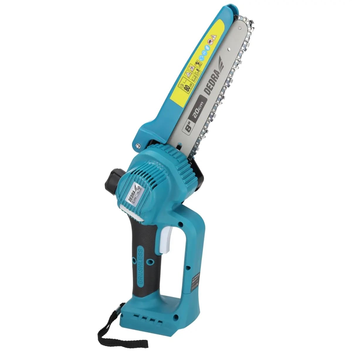 Dedra SAS+ALL DED7181S 18 V – bezszczotkowa mini piła łańcuchowa 8″ (200 mm), prędkość 5400 RPM, cięcie do 190 mm, automatyczne smarowanie, bez akumulatora i ładowarki