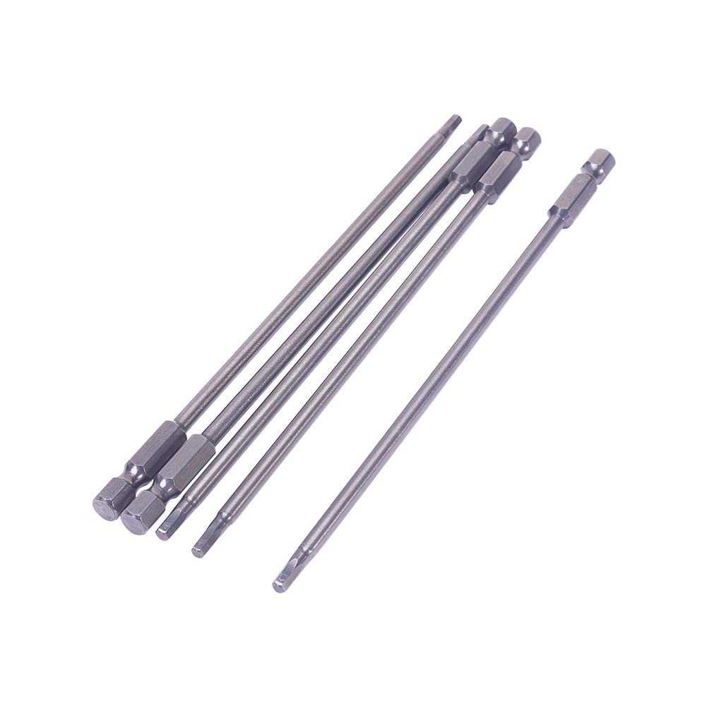 Utoolmart Silver 1/4 Inch Hex Shank Magnetic H3 Screwdriver Bits 150Mm Length S2 Steel Hexagon Allen Wrench Drill Bit Sand Blasting Power Tool For Production Workshop 5Pcs