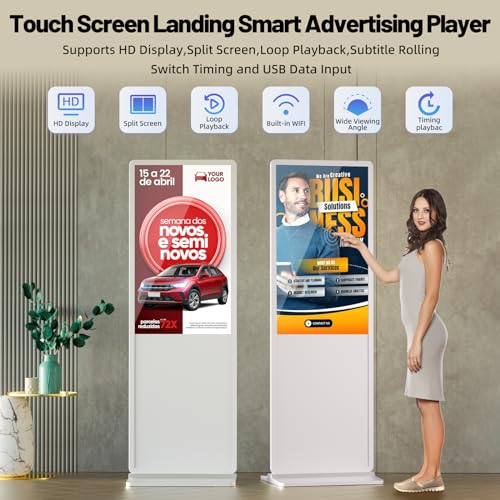 Image of JIYANG 32.5 Inch Indoor Touchscreen Digital Signage Displays Digital Interactive Kiosks LCD Totem Monitor with WiFi /USB Input Auto Media Player Android System(White,Touchscreen)