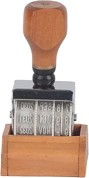 Roller Date Stamp, Retro Small Date Stamper, Date Stamper Inking Day Month Year, with Wooden Handle & Base, for DIY Craft Card Making Planner Scrapbooking