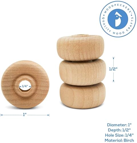 Miniatura 83 de Mini ruedas de madera clásicas, ideales para manualidades, 3/4 pulgadas de diámetro, 3/16 pulgadas de grosor, agujero de 3/16 pulgadas, paquete