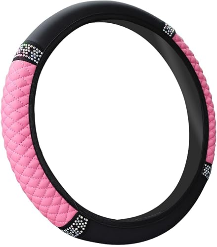 Funda de cuero brillante para volante de automóvil de 15 pulgadas con diamantes de cristal coloridos, protector universal antideslizante y elástico