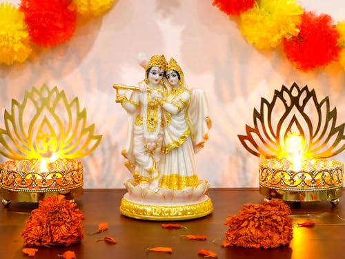 Estatua Hindu Dios Radha Krishna Color Mármol 5.7 in miniatura 4