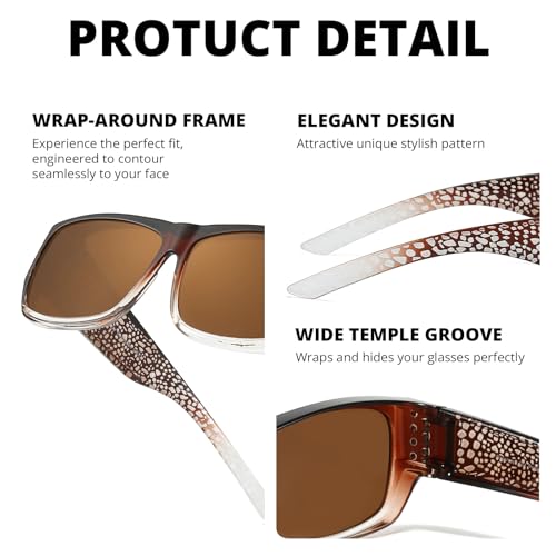 Trysee Sunglasses Over Glasses for Women with Rhinestone Rectangle Fit Over Glasses UV Protection for Driving TS42044