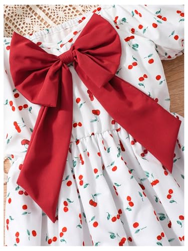 GORGLITTER Girl's Boho Floral Dress Bow Cherry Graphic Puff Short Sleeve A Line Swing Mini Dresses3