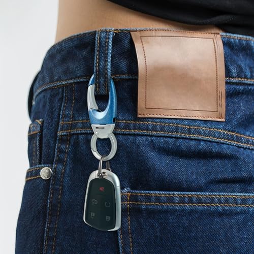 Image of Heavy Duty Keychain with Quick Release Double Carabiner Clip, Key Rings, D Ring, Car Key Holder for Belt Loop