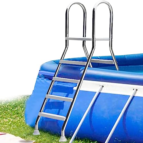 Escalera de piscina de acero inoxidable de 4 escalones, escalera de piscina de 52 pulgadas, escalones antideslizantes sobre el suelo, capacidad de 500 libras, accesorio de piscina para patio trasero