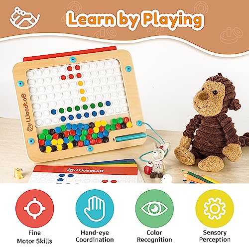 Woodtoe Wooden Magnetic Drawing Board For Kids | Montessori Magnetic Dot Board For Toddlers 3 4 5 6 Years Old | Magnetic Doodle Board With Dots Travel Toys Gift For Toddler Boys Girls #TOP5