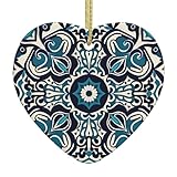Adornos de Navidad, adornos colgantes decorativos de Navidad, decoración colgante de árbol de Navidad de cerámica en forma de corazón, recuerdo festivo para decoración del hogar, regalos, flores de