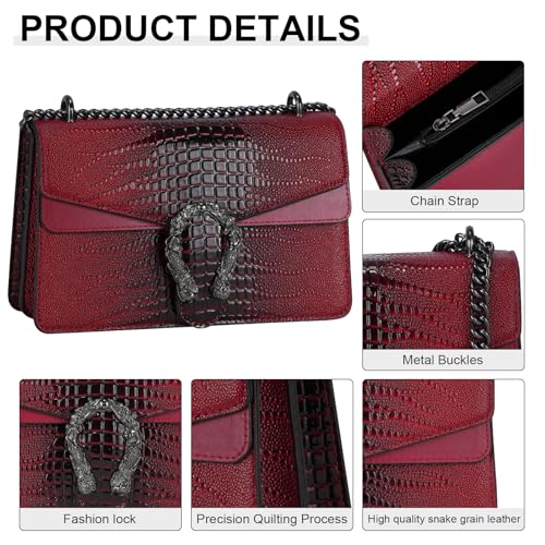 Image of Women's Crossbody Shoulder Bag Snake Print Satchel Purse Leather Chain Clutch Evening Handbag