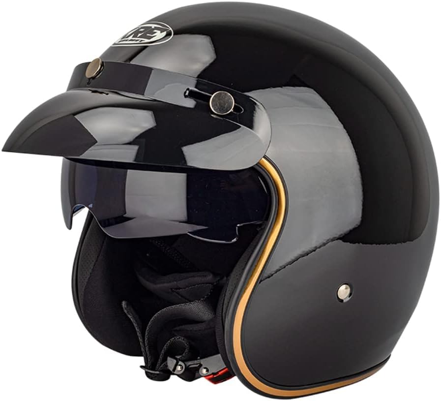 Casque open face retro demi-casque moto jet vintage noir pour vélo homme