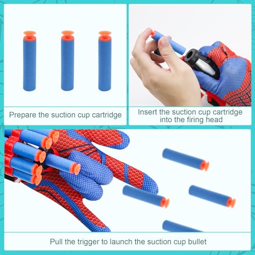 ZITUZY 2 Stück Handschuhe, Handschuhe Spinnennetz, Spider Handschuhe Kinder Spielzeug, für Kinder Fans (Kugel)