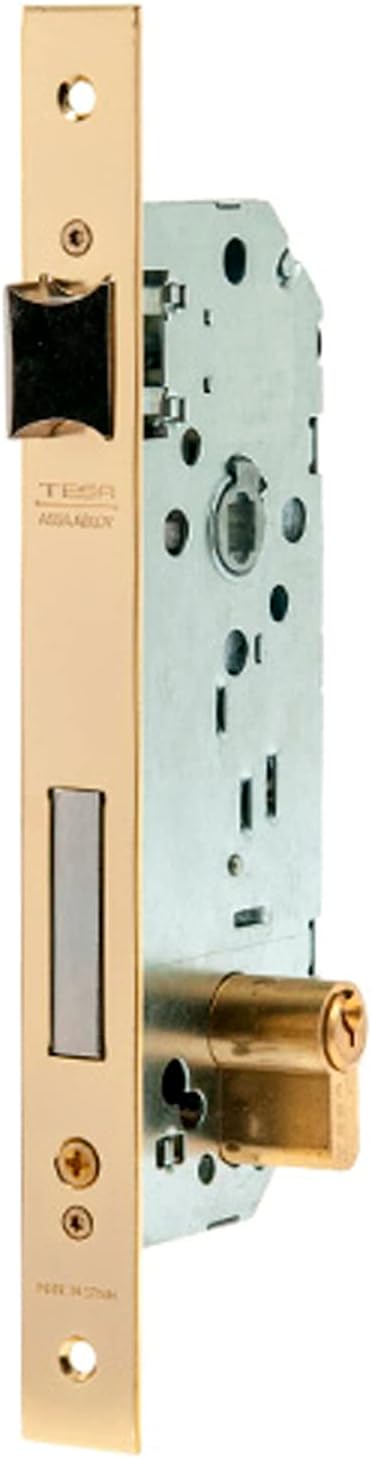 203040HL Embossing Lock for Wood Doors with Brass Cylinder Entry 40 mm, Square Front 2030