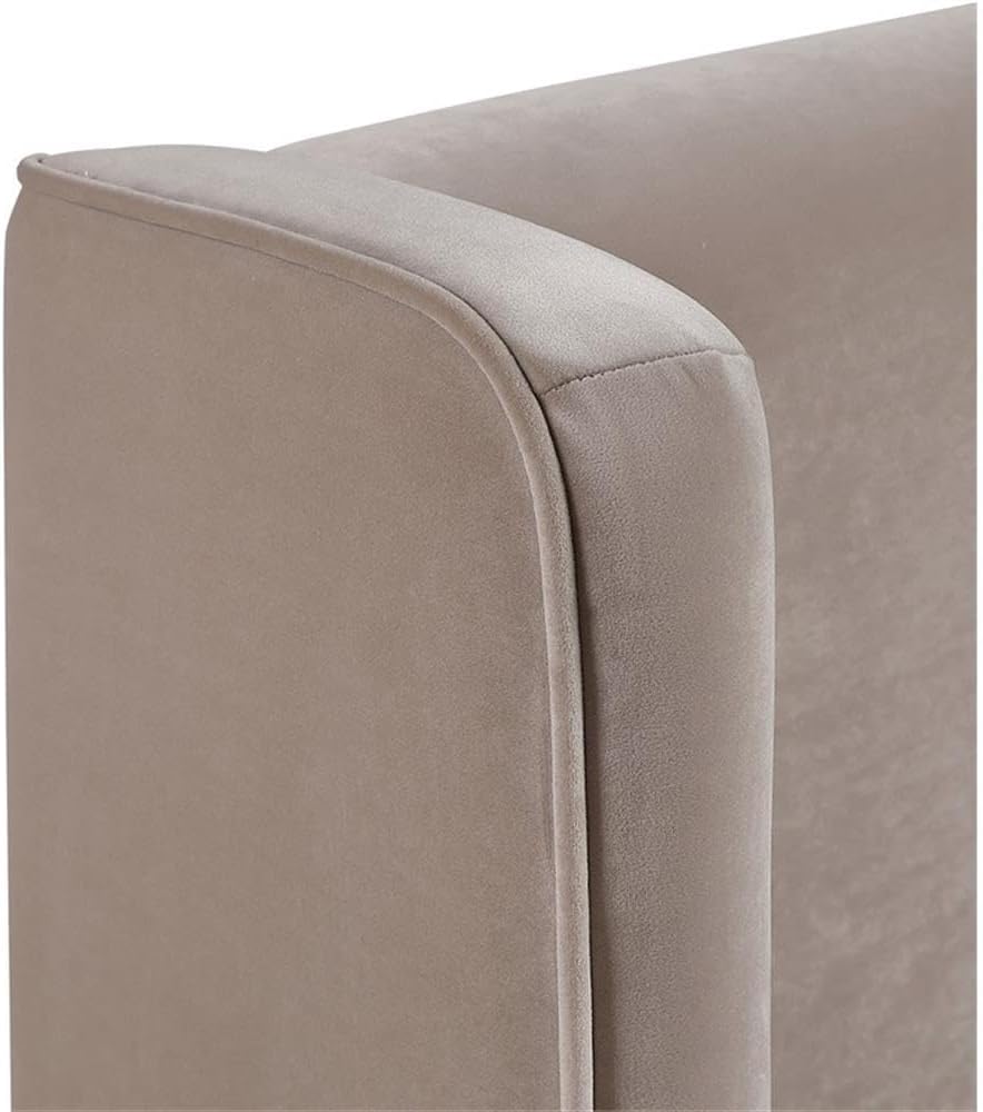 BOWERY HILL Contemporary Twin Fully Slatted Bed, Taupe Velvet Upholstered, 460 GSM Ultra Luxe Velvet, 52.75" W x 84" D x 48" H, No Boxspring Needed, Elegant Design for Bedroom