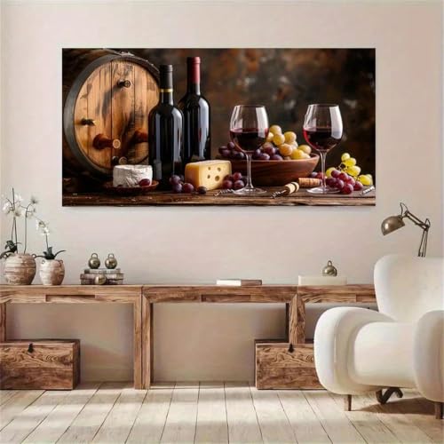 Tableau vin et fromage style vintage moderne 60x120cm sans cadre pour salon