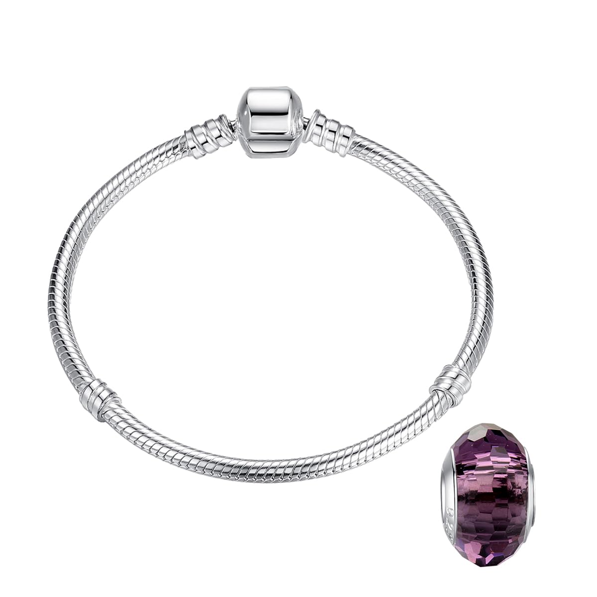LNQOBU Damen Armband Silber 925 Schlangen Schmetterling Armband mit Funkelnden Herz Verschluss Charms (Mit Einem Spacer Perlen)