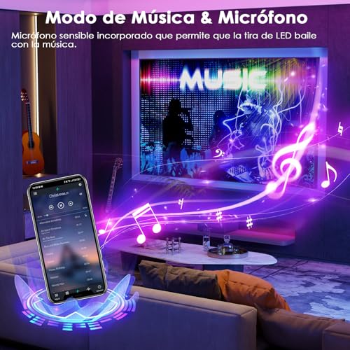 Demostración del modo de música y micrófono de la tira LED HOVVIDA que sincroniza luces con el ritmo de la música
