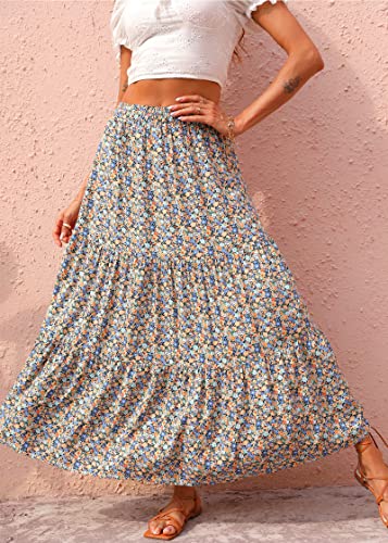 KIRUNDO Women's 2025 Fall High Waist Boho Floral Maxi Skirt Trendy Casual Flowy Swing Pleated A Line Beach Long Skirts4