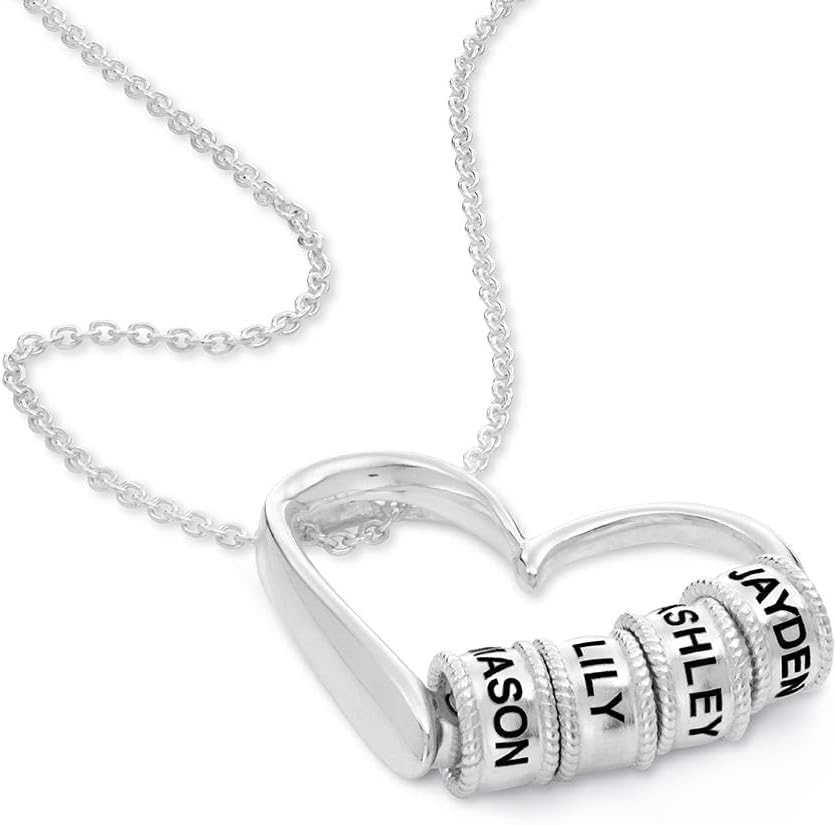 Theo Grace - Personalised Delina Family Necklace with Engraved Beads - Diamond Option - Custom Jewellery for Her Women Mother - Petite Gift for Mother's Day, Birthday, Various, Sterling Silver, Created