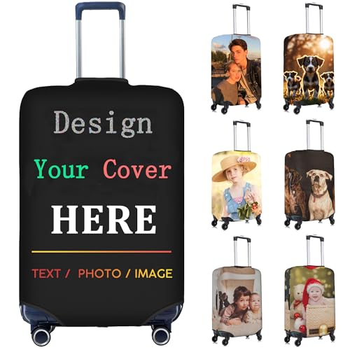 Générique Housses de Valise Personnalisée avec Texte Photo,Double Face Design différent, Voyage élastique et Lavable, 18-32 Pouces,Cadeaux Personnalisés
