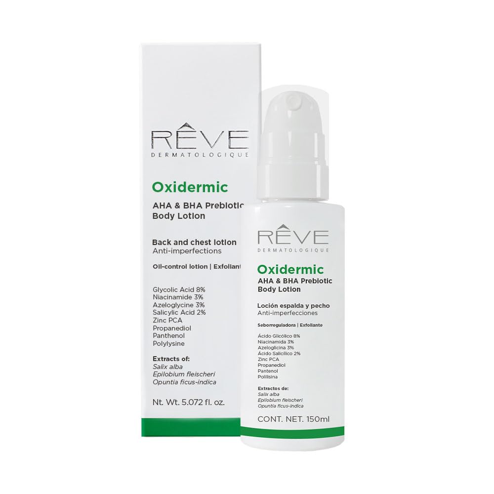 Reve Dermatologique Oxidermic AHA & BHA Prebiotic Body Lotion, Back and Chest Treatment, 5.07 fl. oz.